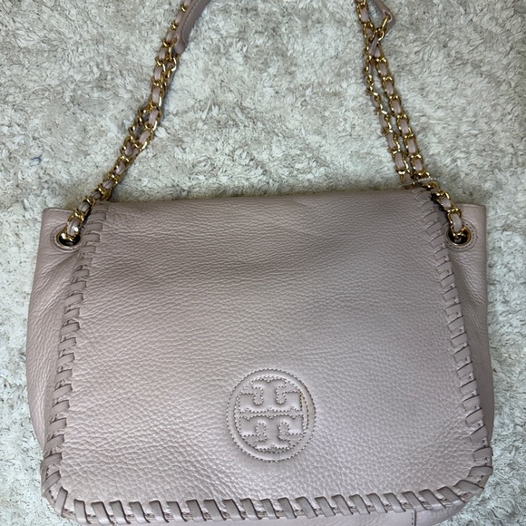 Tory Burch Pink Marion Flap Leather Shoulder Bag Blush - Picture 1 of 16